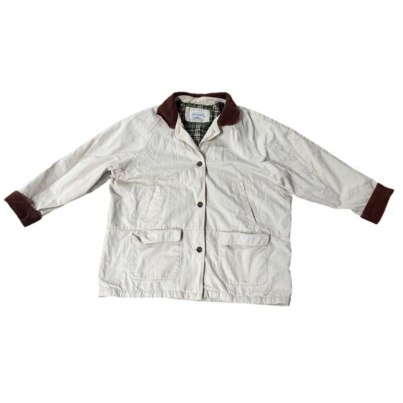 Vintage Chore Jacket Coat Basic Editions Plus 1X Beige Plaid Lining Corduroy 90s - Picture 2 of 12